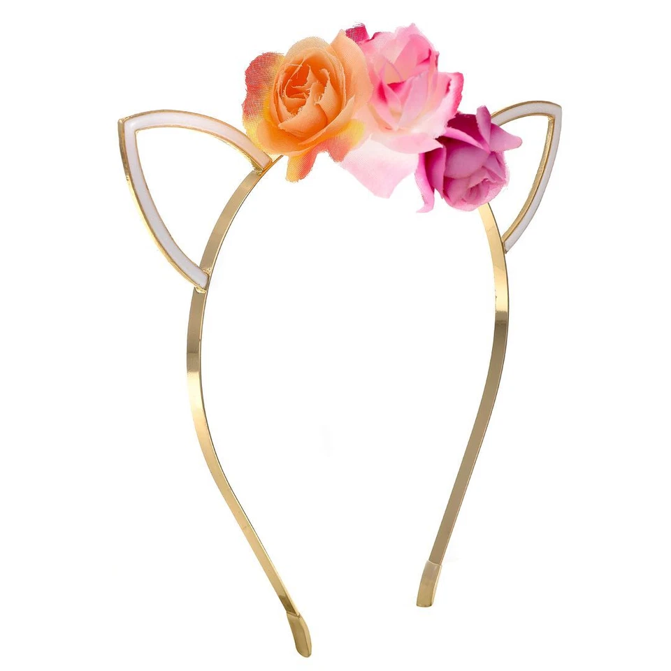  floral headband gold with pink and orange roses Easter spring  - Image 1 of 2