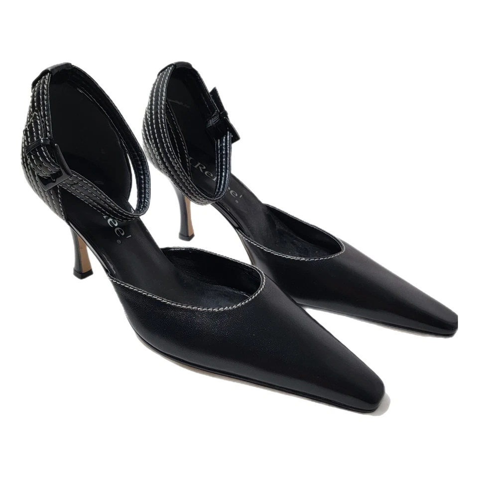 J. Renee Black White Stitching Ankle Strap Pumps Women's Size US 9 M Witch Toe  - Image 1 of 4