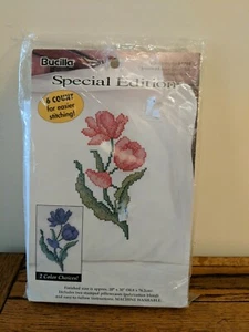 Bucillla Special Edition Stamped Pillowcase Pair 64798 Cross Stitch Kit Tulips - Picture 1 of 4