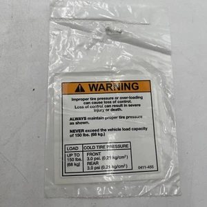 ARCTIC CAT 0411-455 TIRE / LOAD DECAL WARNING ORANGE / BLACK / WHITE - Picture 1 of 3