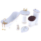 5Pcs 1:12 Dollhouse Miniature Porcelain Bathroom Set Toilet Basin Bathtub Mirror