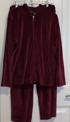 Red Maroon Hooded Velour 2 Piece Bobbie Brooks Tracksuit Size Large 12/14 Y2K - Image 1 of 4