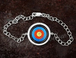 925 Sterling Silver Adjustable Bracelet Archery Target Bow and Arrow  - Picture 1 of 3