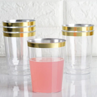 8 OZ Desechables CLARO con Borde Dorado TAZAS DE PLÁSTICO Boda Fiesta VENTA DE VAJILLA Foto 1 de 4