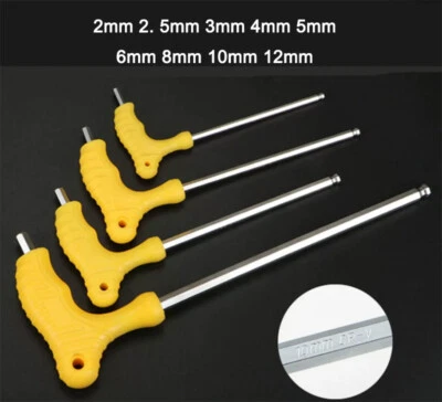 T-Handle Ball Ended Hex Key Hexagon Allen Key Ball Point Metric CR-V 2mm to 12mm - Image 1 of 4