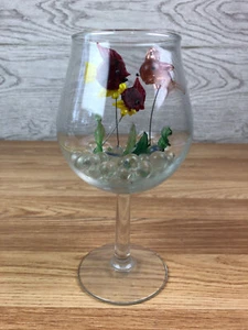 Clear Wine Glass With Glass Marbles And Glass Fish - Picture 1 of 8