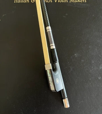 4/4 Carbon Fiber FINE Cello Bow Blue Silver Silk Braided Stick Ebony Frog Bow - Image 1 of 4