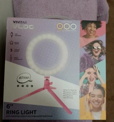 Vivitar Ivlog 6" Ring Light With Table Top Trpod and adjustable ball head - Image 1 of 2