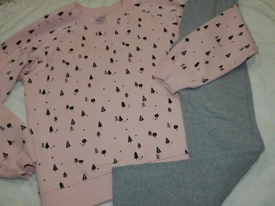 Moletom Hanna Andersson Meninas 8-10 French Terry Rosa TREE e Leggings Cinza O - Imagem 1 de 4