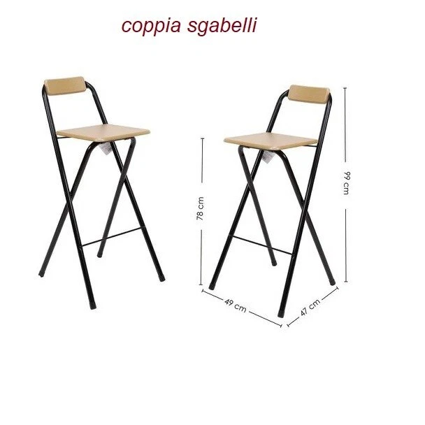 set 2 sgabelli alti pieghevoli seduta schienale in legno bar pub penisola cucina