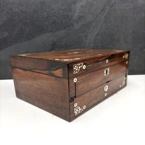 Rosewood Jewellery Box With Writing Slope,Pearl Inlay And a Key - Picture 1 of 18