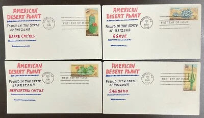 1942-45 Intaglio Unique Hand painted cachets Desert Plants FDCs 1981  - Image 1 of 2