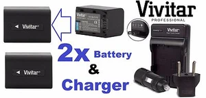 Super Hi Capacity Li-Ion 2-Pc NP-FV70 Battery & Rapid Charger For Sony Camcorder - Picture 1 of 7