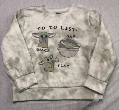 Suéter Star Wars Baby Yoda “To Do List” criança menino tintura de gravata tamanho 5T bege/branco - Imagem 1 de 4