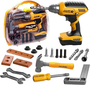 Kids Tool Set with Tool Box & Electronic Toy Drill, Pretend Play Kids Constructi - Picture 1 of 6
