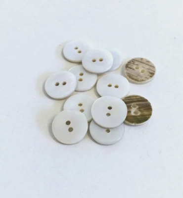 24 Buttons White Iridescent Natural Real Shell 2-Hole Sewing 15 mm #SH12 - Image 1 of 4