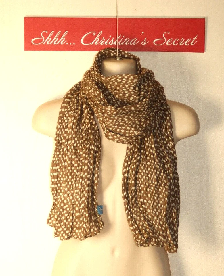 AMERICAN EAGLE Bufanda Larga Marrón Taupe con Lunares Blancos Plisados *XLNT++ Foto 1 de 4