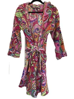 Bata para mujer Vera Bradley rosa pequeña felpa cachemira floral remolino remanente con capucha Foto 1 de 4