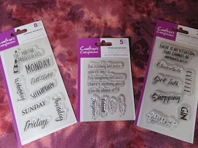 SET of 3 Crafter's Companion ACRYLIC STAMP -Prosecco, Gin & I'm Smiling... NEW - Image 1 of 4
