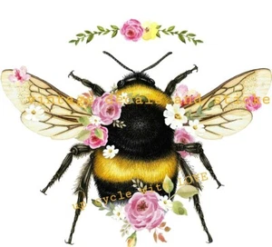 CALCOMANÍA DE TRANSFERENCIA DE MUEBLES IMAGEN DE COLECCIÓN ABEJA ROSA FLOR BOTÁNICA ELIGE TAMAÑO - Imagen 1 de 11