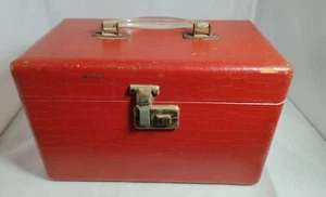 Vintage Animal Print Red Makeup Travel Hard Case Acrylic Handle  - Picture 1 of 9