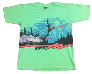Vtg 1988 Aspen T Shirt Wraparound Graphic San Segal Green Large Oneita Sngl Stch - Picture 1 of 11