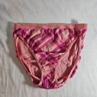 Victoria's Secret Signature Algodón Pierna Alta Calzoncillo XL Rosa Melocotón Magenta Cuadros Foto 1 de 3