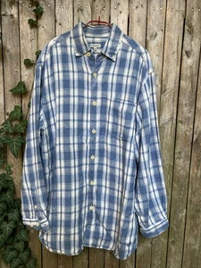 22.7"p2p J Peterman 100% Linen Heavy Blue White Plaid Shirt, Medium - Picture 1 of 10