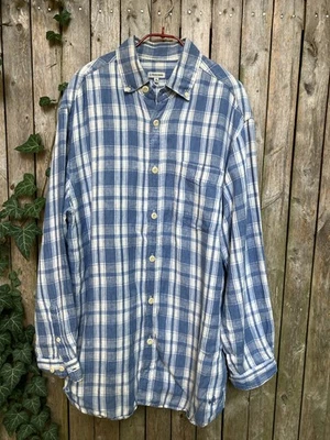 22.7"p2p J Peterman 100% Linen Heavy Blue White Plaid Shirt, Medium - Image 1 of 4
