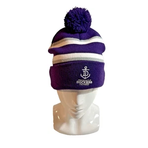 Fremantle Dockers Beanie Pompom Purple Grey White Acrylic Australian Footy AFL - Picture 1 of 5