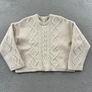 Arket Sweater Women's Medium Ivory Cropped Jumper Cable Knit Wool Preppy Knit - Picture 1 of 12