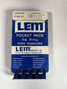 Lem Pocket Pack Self Sticking Wire Markers A,B,C,1,2,3,L1,L2,L3,T1,T2,T3 NEW - Picture 1 of 6