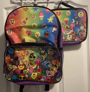 Emoji Herz Augen 16" Rucksack & Brotdose Set Schule Reisetasche Neu mit Etikett - Bild 1 von 7
