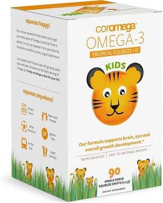 Suplemento de aceite de pescado Omega 3 Coromega Kids, 650 mg de Omega-3, naranja tropical + Foto 1 de 4