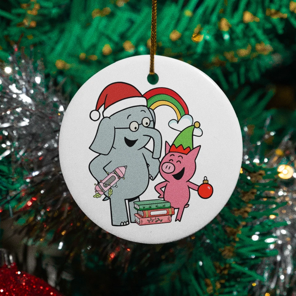 Lindo adorno de Navidad de cerámica de elefante y cerdito - divertido recuerdo de animales de Navidad Foto 1 de 1