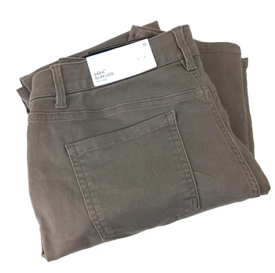 Liz Claiborne SARA Slim Leg Mid Rise 12 Elastic Waist Comfy GREEN Pants - Image 1 of 4