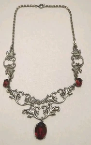 Antique Art Nouveau Deco Red Art Glass Faceted Stone Necklace Choker 15" - Picture 1 of 7