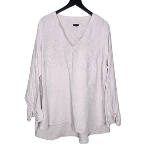 Talbots Plus Size Linen Shirt Coastal Beach Beige Popover Shirt V Neck 2X - Picture 1 of 9