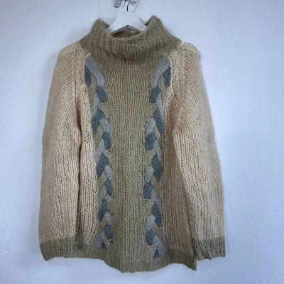 Suéter Mohair de Lana Tejido a Mano Italiano Vintage para Mujer Mediano Beige Cuello Simulado Acogedor Foto 1 de 4