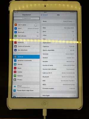 iPad Mini WIFI+CELLULAR 16GB 1TH GEN WHITE MODEL: A1455 - Immagine 1 di 4