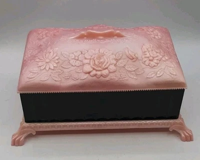 Vintage Rare Hoadley's Celluloid Violet Milk Chocolate Box Footed Pink & Black - Image 1 of 4