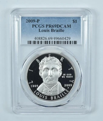 2009-P Louis Braille Commemorative Dollar PR69 DCAM PCGS Blue Label *4204 - Image 1 of 4