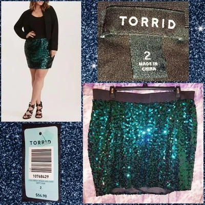 Womans/Jrs Plus Torrid brand Emerald Green Mini Sequin Skirt Sz 2|2X|18/20 NWT - Image 1 of 4