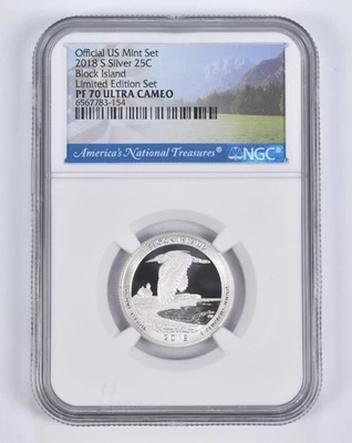 2018-S Silver PF70 ANT Block Island Quarter Limited Edition NGC *8605 - Image 1 of 4