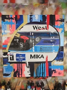 Mika Hakkinen 1999 Helm F1 Original Gemälde Leinwand Wandbild Bild - Bild 1 von 3