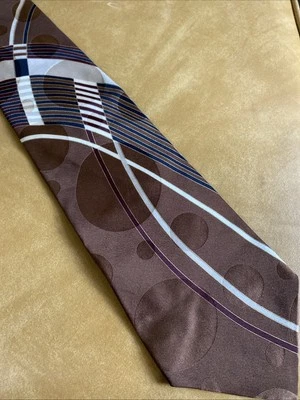Corbata de seda italiana Conte Di Milano para hombre nueva con etiquetas Art Deco abstracta marrón y plateada Foto 1 de 4