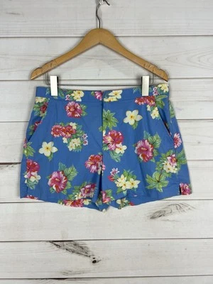 Pantalones Cortos De Colección Ralph Lauren Para Mujer 12 Floral Azul Elastizados Bolsillos Logo Tropical Foto 1 de 4