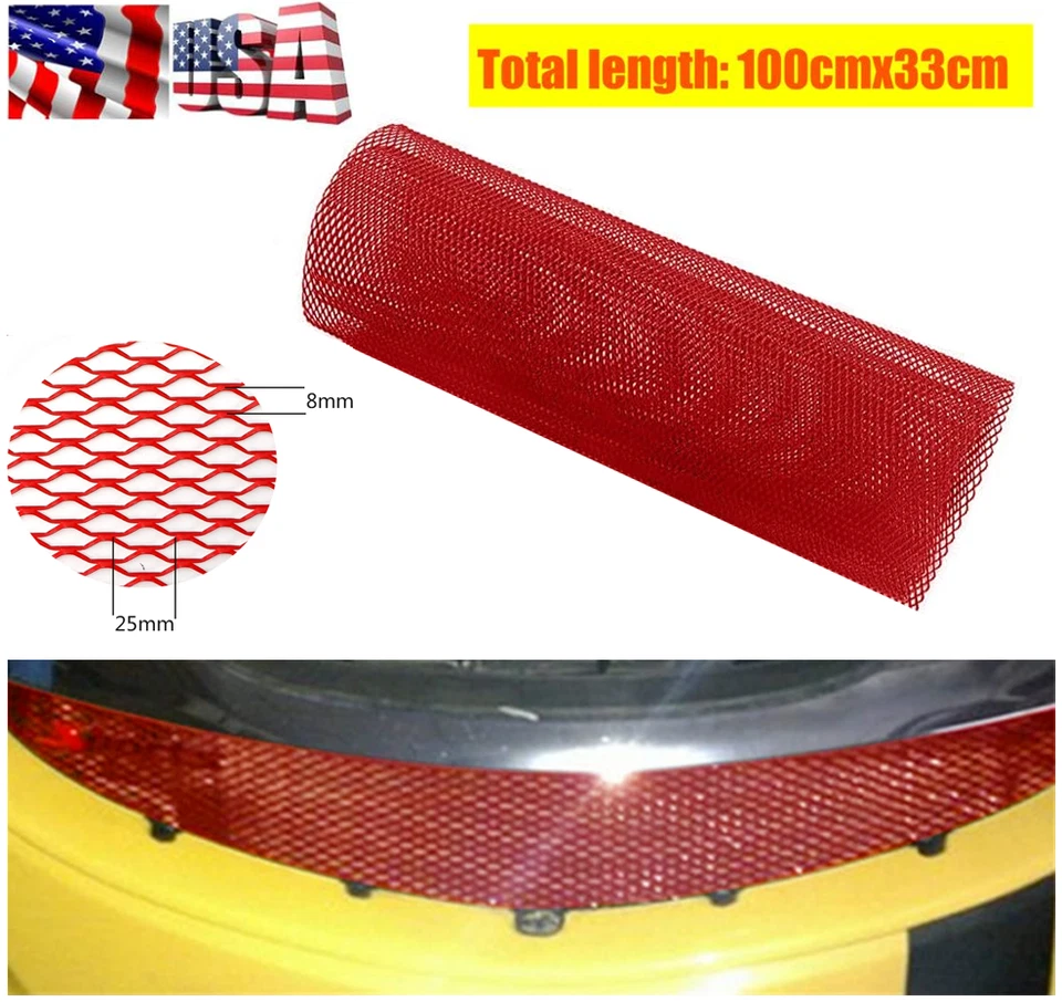 100x33cm Red Aluminium Car Bumper Grille Grill Mesh Net Vent Seagull Hole 8x25mm Foto 1 de 4