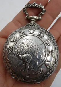 beau boitier de montre à gousset militaire . décor ciselé signé frainier - Foto 1 di 10