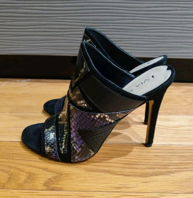 Sandalias Via Spiga Estampado Serpiente Púrpura/Negro Punta Abierta Tacones Mujer Zapatos Talla 6  Foto 1 de 4